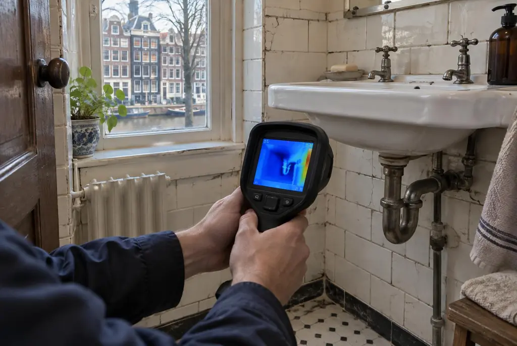 Lekdetectie Heerhugowaard – badkamer met oude leidingen achter de tegels