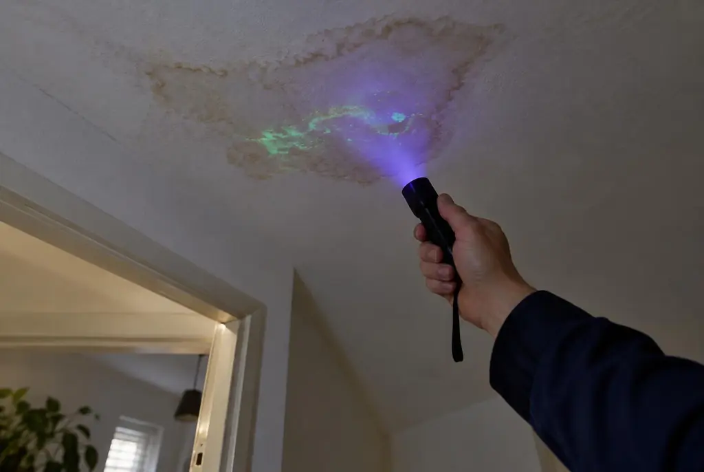 Lekdetectie Heerhugowaard – kleurstof controleren op het plafond met uv-licht