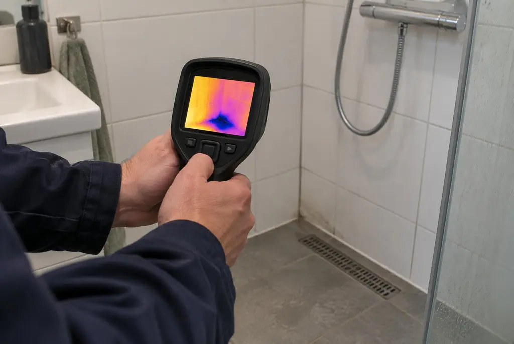 Lekdetectie Heerhugowaard – lekdetectiespecialist met warmtebeeldcamera in een badkamer